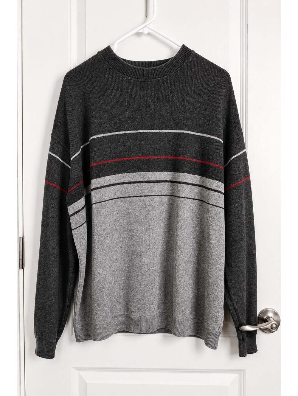 Sonoma Jean Company XXL 100% Cotton Gray Striped Crewneck Sweater Red Accent